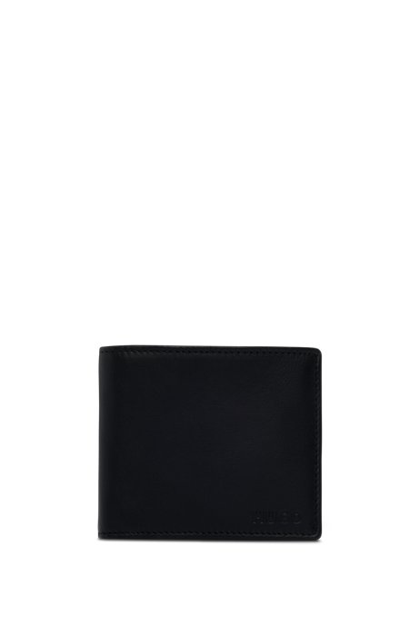 Leather wallet with embossed logo in branded box, Black