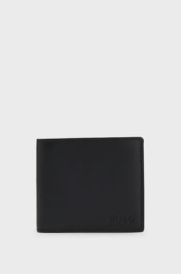 Grained-leather folding wallet with embossed logo, Black