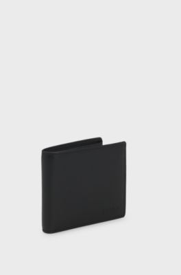 Grained-leather folding wallet with embossed logo, Black