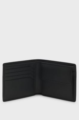 Grained-leather folding wallet with embossed logo, Black