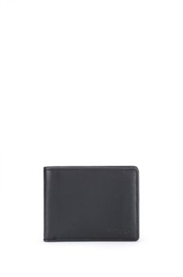 Leather wallet with full lining and embossed logos , Black