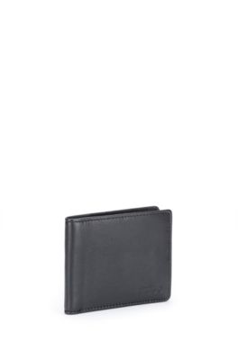 Leather wallet with full lining and embossed logos , Black