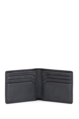 Leather wallet with full lining and embossed logos , Black