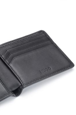 Leather wallet with full lining and embossed logos , Black