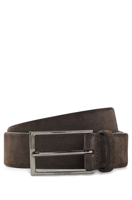 Embed triumphant ambition BOSS - Suede belt with logo and gunmetal buckle