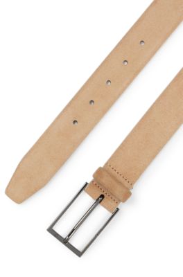 Suede belt with logo and gunmetal buckle, Beige