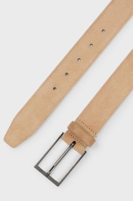 Suede belt with logo and gunmetal buckle, Beige