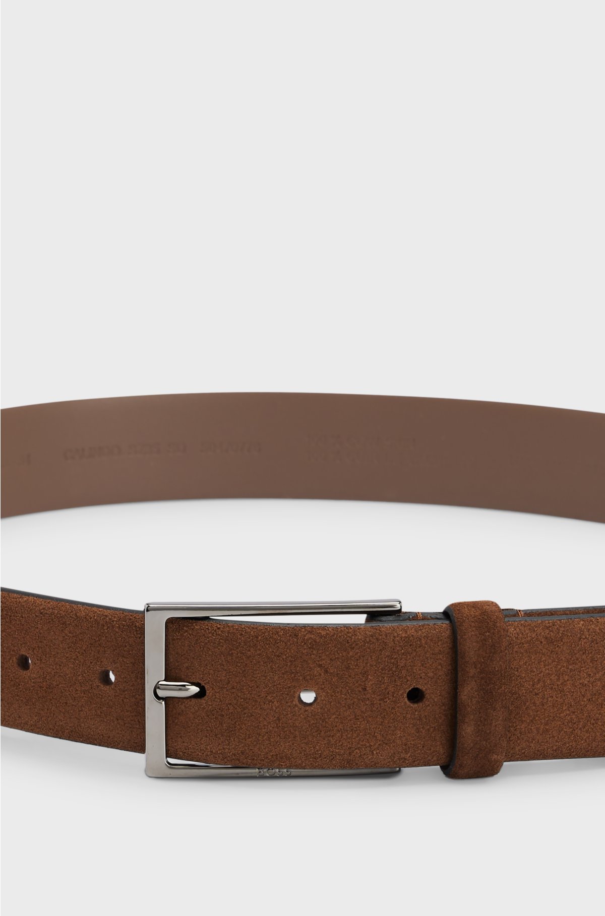 Suede belt with logo and gunmetal buckle, Brown