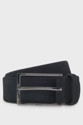 Suede belt with logo and gunmetal buckle, Dark Blue