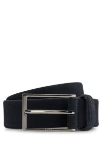 Suede belt with logo and gunmetal buckle, Dark Blue