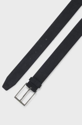 Suede belt with logo and gunmetal buckle, Dark Blue