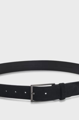 Suede belt with logo and gunmetal buckle, Dark Blue