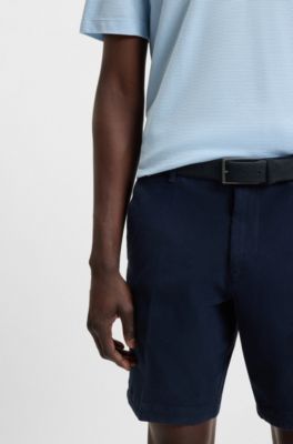 Cintura in pelle scamosciata con logo e fibbia color canna di fucile, Blu scuro