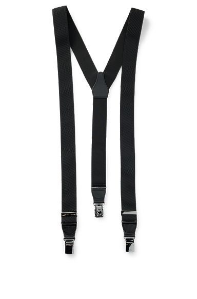 Branded braces with leather trims, Black