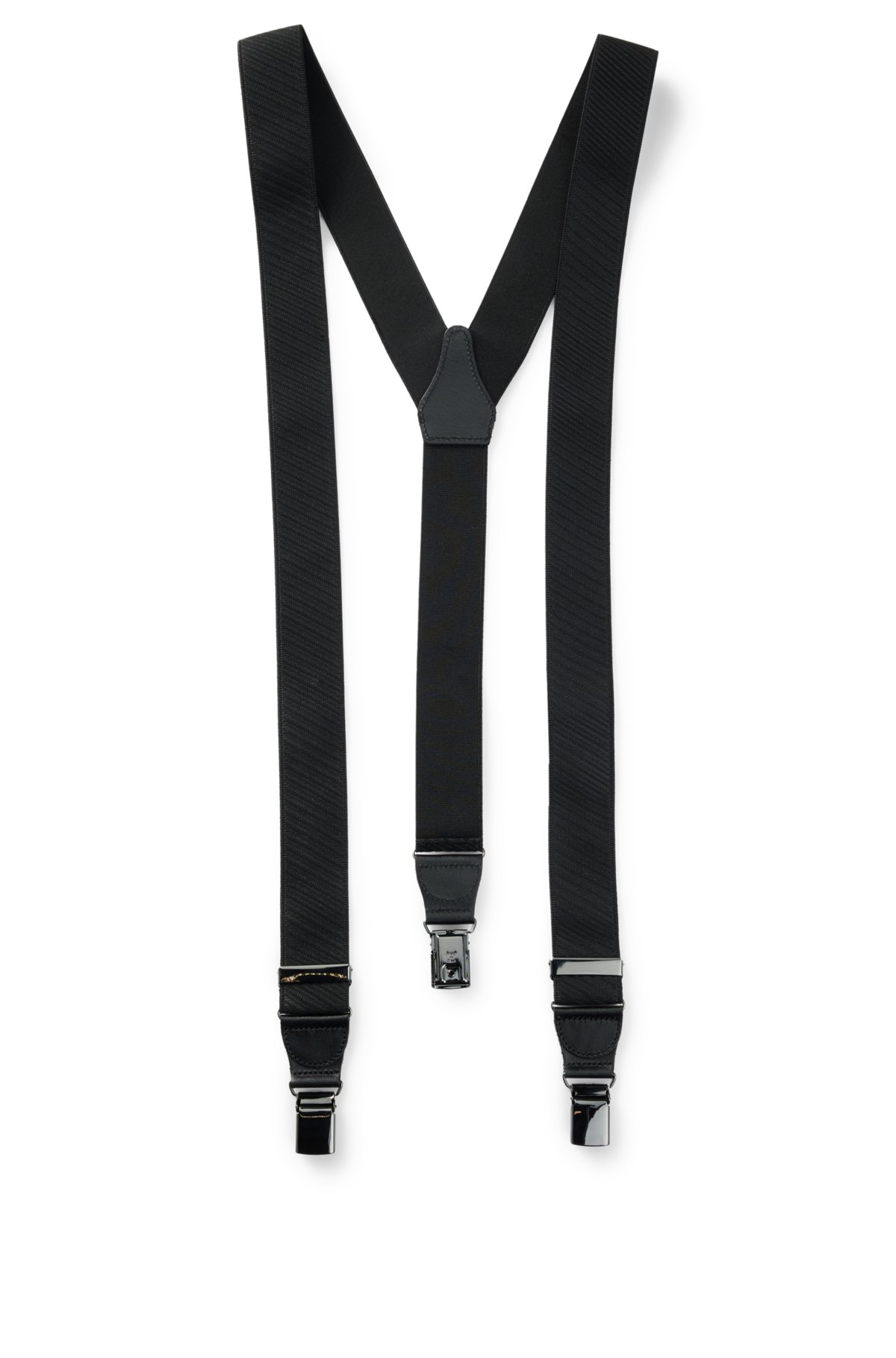 Suspenders / Braces - Black Moiré - with Leather Trimmings - Mond