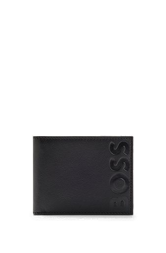 Geldbörse aus genarbtem Leder mit Logo-Prägung, Schwarz