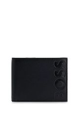 Grained-leather wallet with embossed logo, Black
