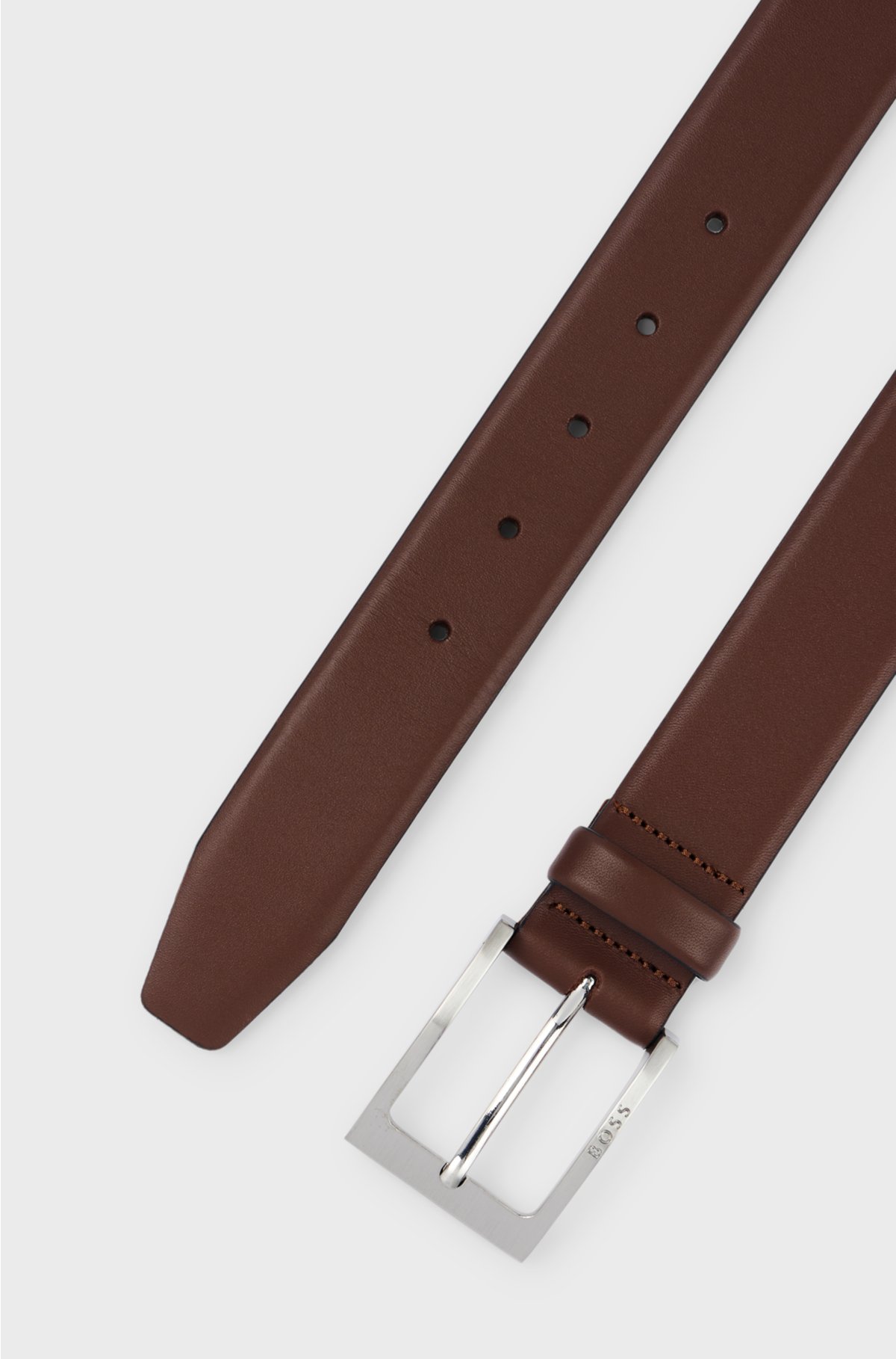 Nappa-leather belt with pin buckle, Brown