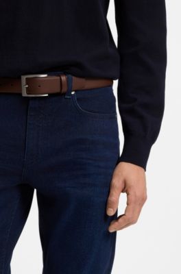 Ceinture en cuir nappa avec boucle &agrave; ardillon, Marron