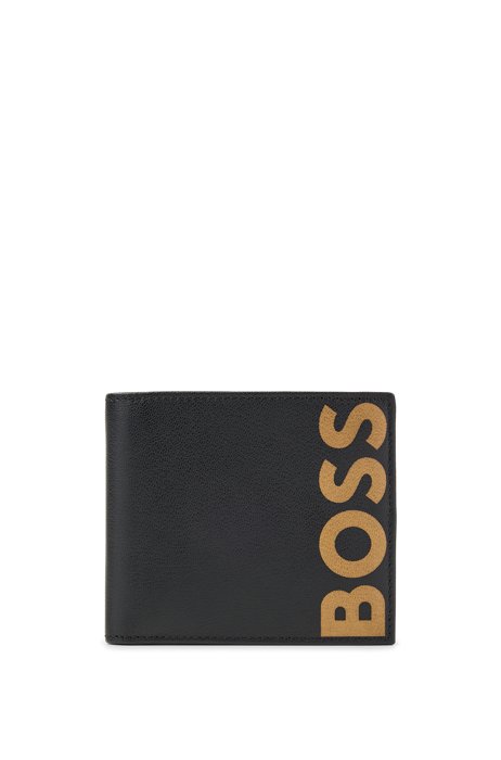 Leather wallet in soft matte with micro grain, Black