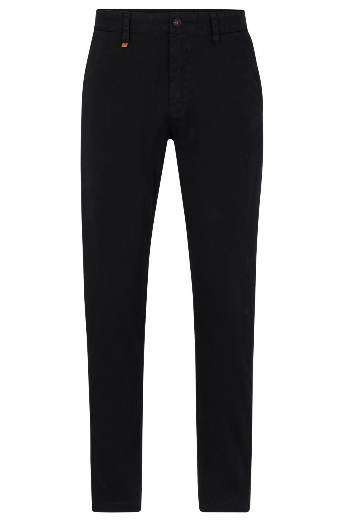 Tapered-fit chinos in overdyed stretch-cotton satin, Black