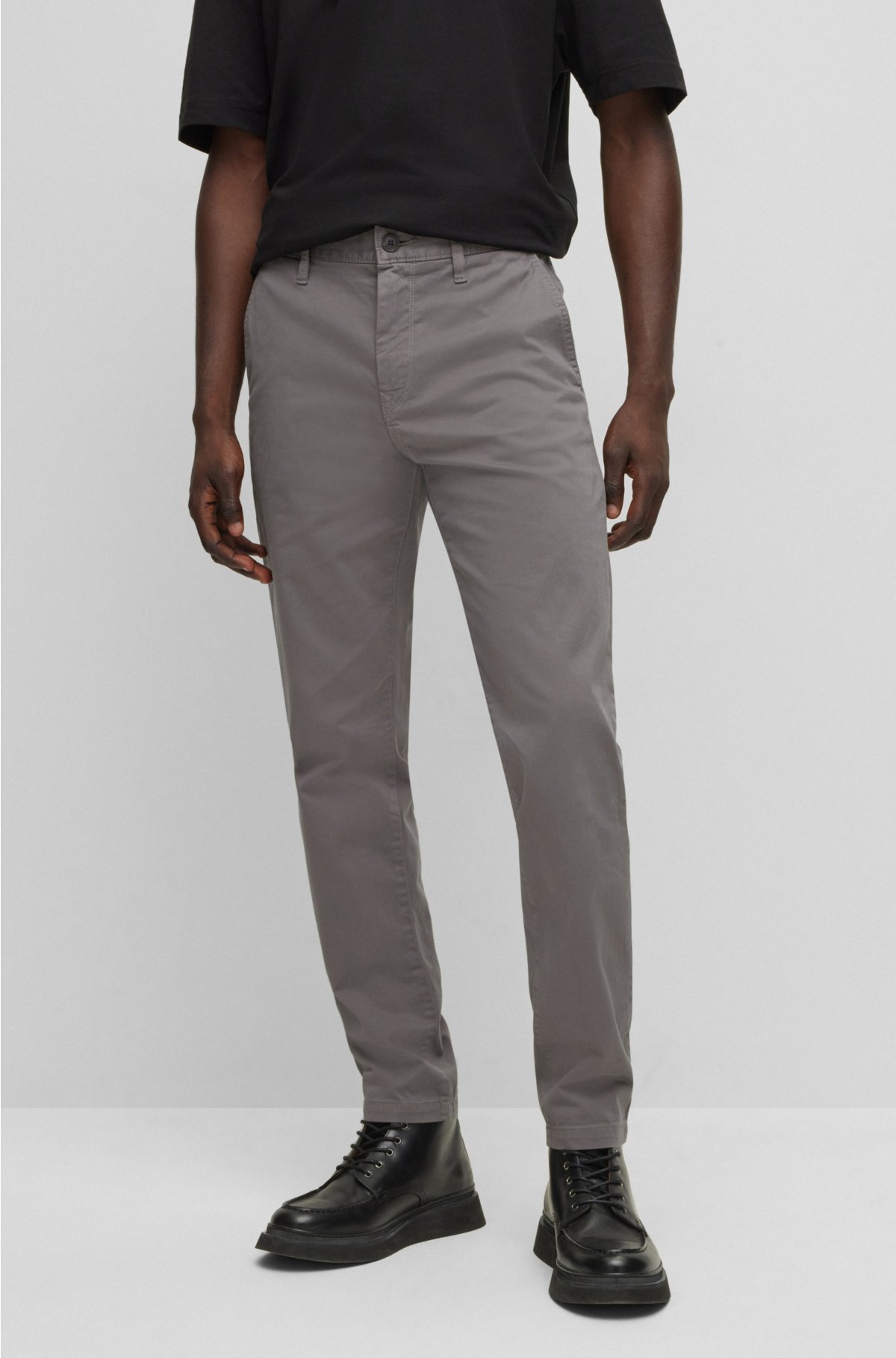 BOSS - Tapered-fit chinos in stretch-cotton satin overdyed