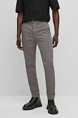 Tapered-fit chinos in overdyed stretch-cotton satin, Dark Grey