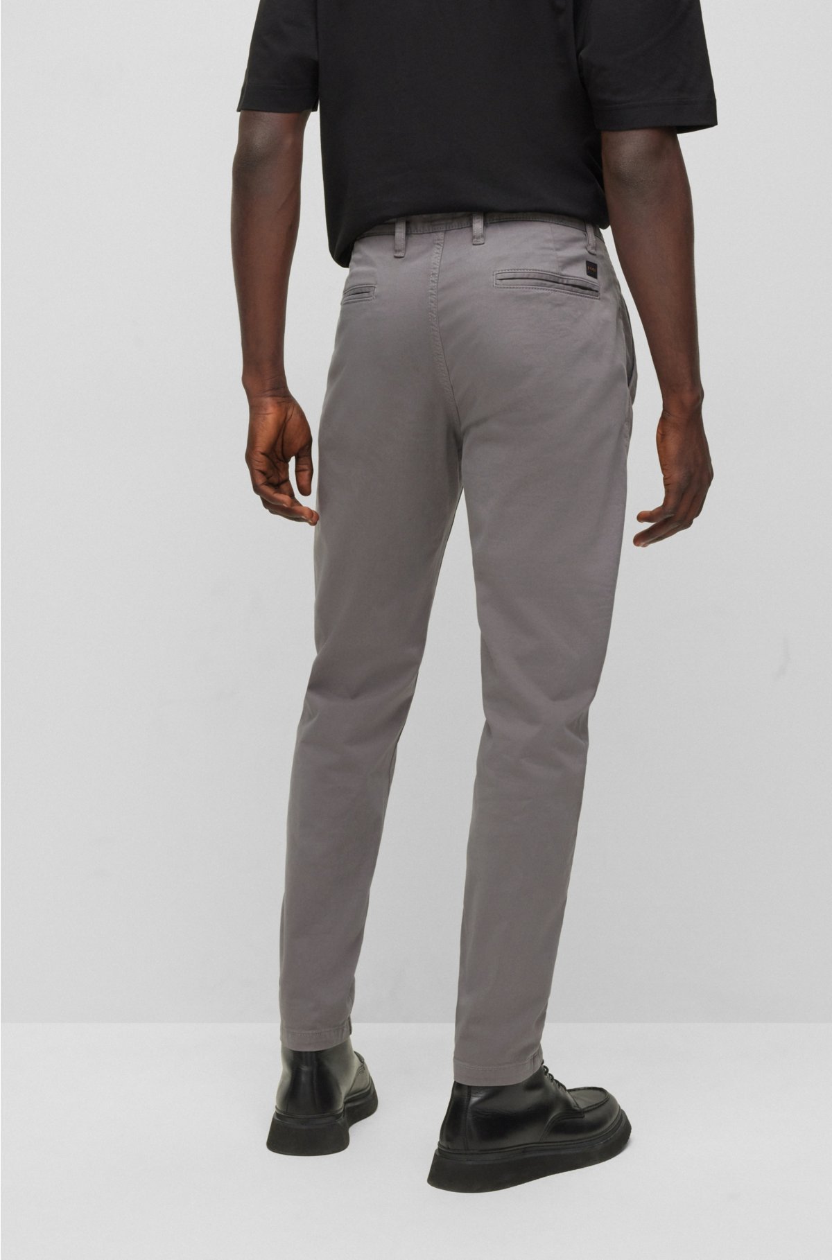 BOSS - Regular-fit trousers in stretch-cotton satin