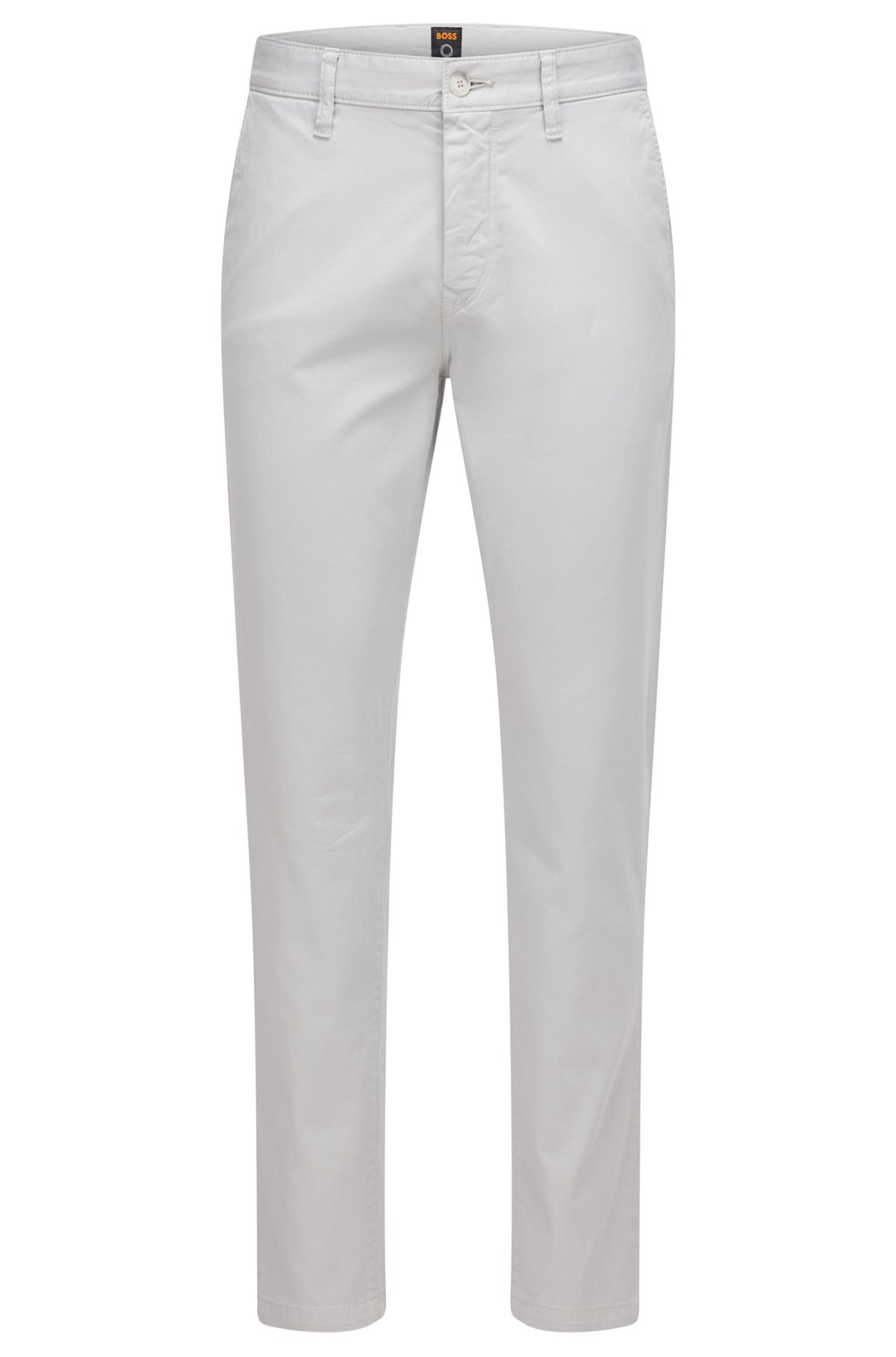 Tapered-fit chinos in overdyed stretch-cotton satin, Light Grey