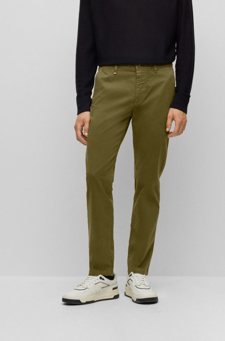 Tapered-fit chinos in overdyed stretch-cotton satin, Dark Green