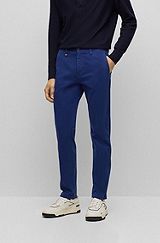Tapered-fit chinos in overdyed stretch-cotton satin, Dark Blue