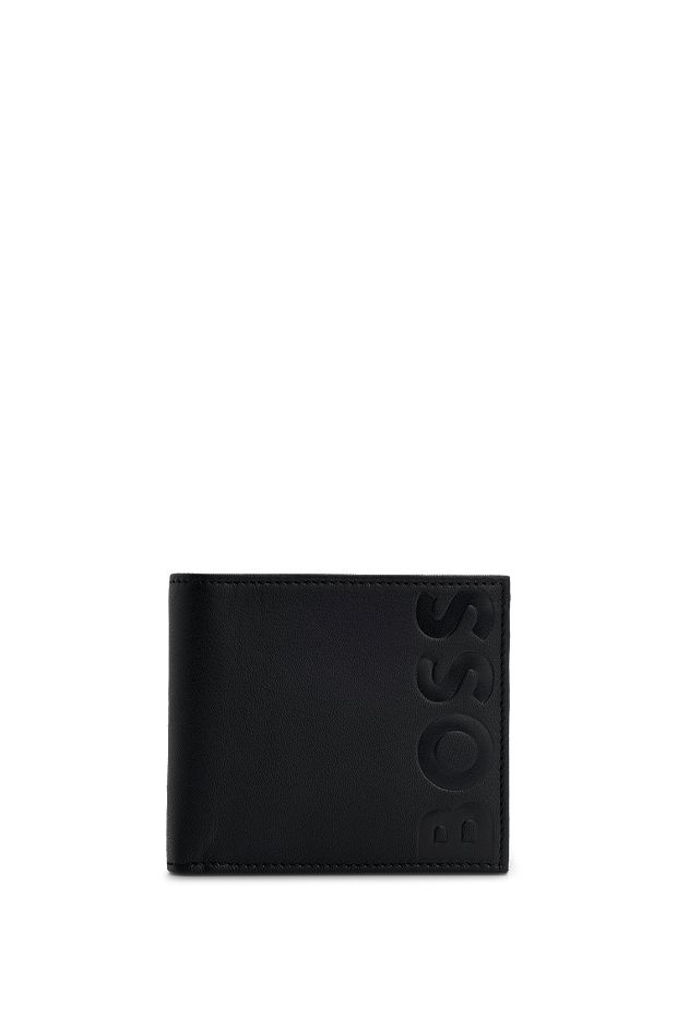Geldbörse aus genarbtem Leder mit Münzfach und Logo-Prägung, Schwarz