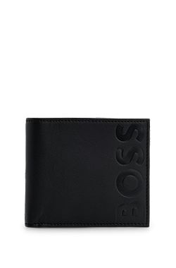 Embossed-logo wallet in grained leather with coin pocket