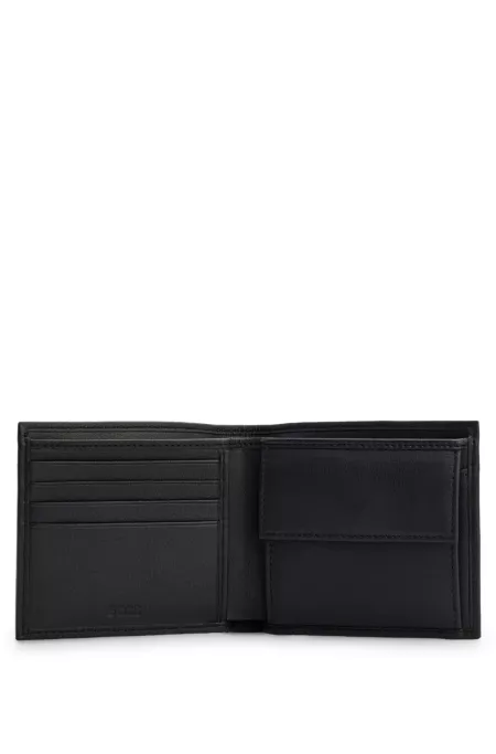 Embossed-logo wallet in grained leather with coin pocket