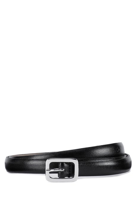 Italian-leather belt with polished-silver buckle, Black