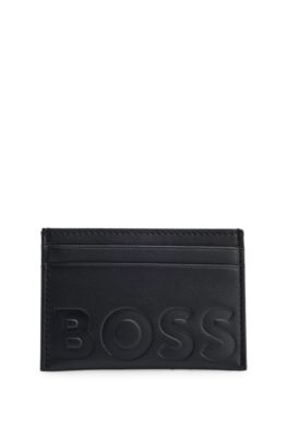 BOSS - Portatessere in pelle martellata con monogrammi goffrati