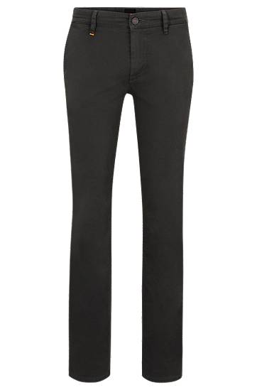 Hugo Boss Slim-fit Trousers In Stretch-cotton Satin In Gray