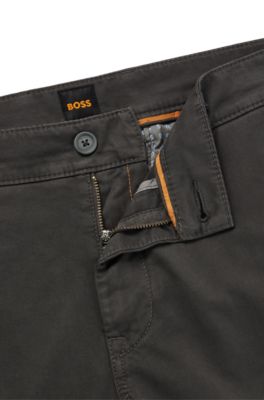 BOSS - Slim-Fit Hose aus elastischem Baumwoll-Satin 