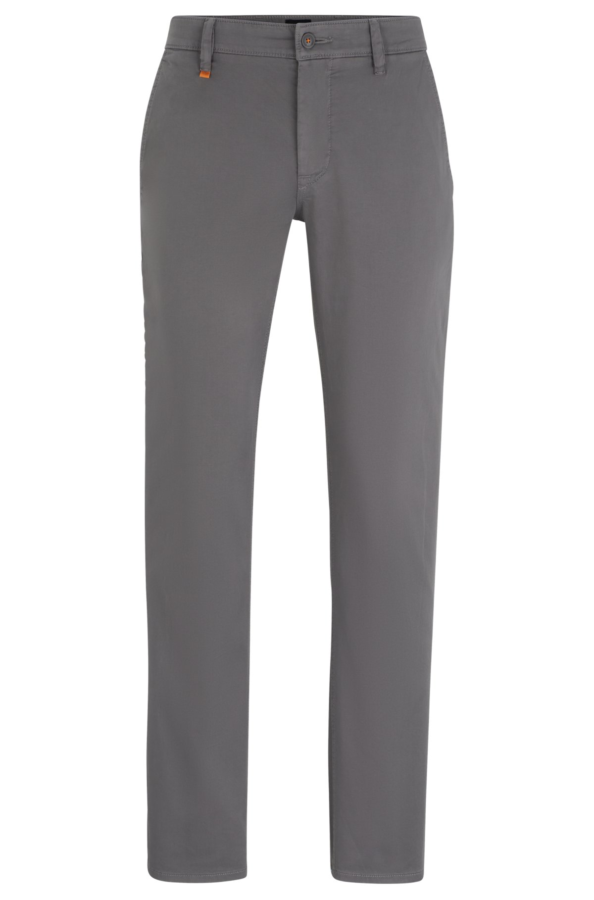 Slim-fit trousers in stretch-cotton satin, Grey