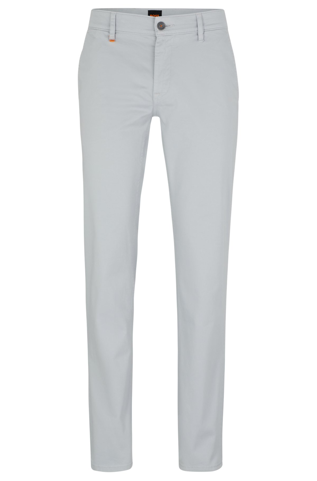 Slim-fit trousers in stretch-cotton satin, Light Grey