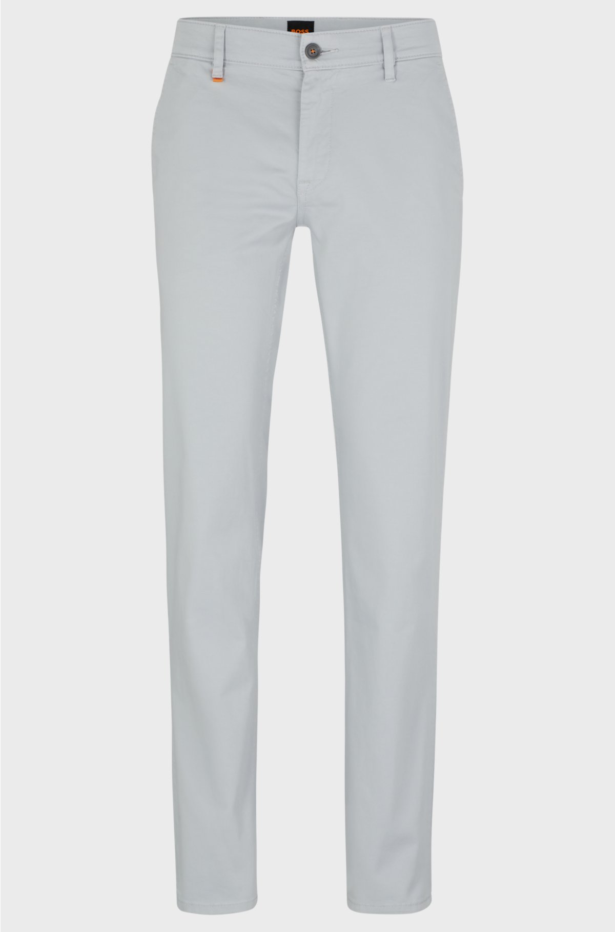 Slim-fit trousers in stretch-cotton satin, Light Grey