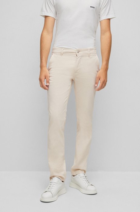 Pantaloni slim fit in satin di cotone elasticizzato, Bianco