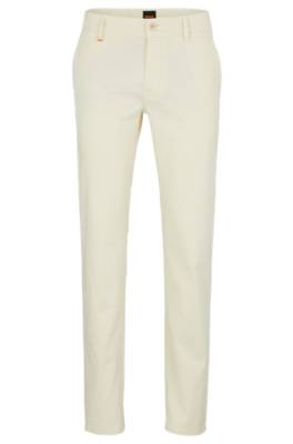 Hugo Boss Slim-fit Trousers In Stretch-cotton Satin In Light Beige