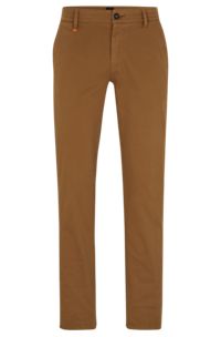 Slim-fit trousers in stretch-cotton satin, Brown