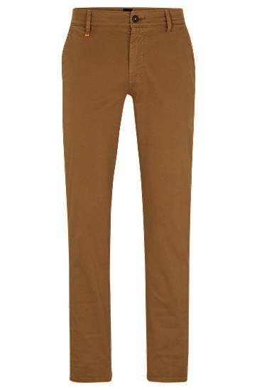 Hugo Boss Slim-fit Trousers In Stretch-cotton Satin In Brown