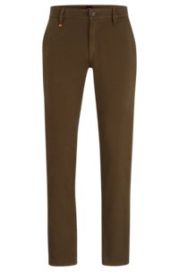 Slim-Fit Hose aus elastischem Baumwoll-Satin, Dunkelgrün