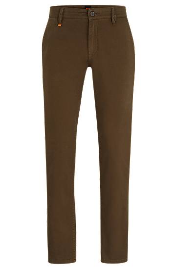 Hugo Boss Slim-fit Trousers In Stretch-cotton Satin In Green
