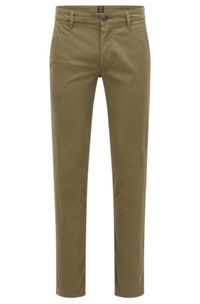 Slim-fit trousers in stretch-cotton satin, Light Green