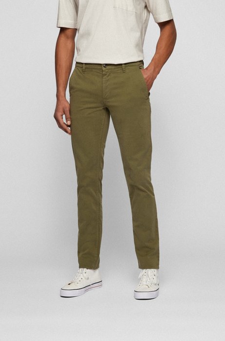 Slim-fit trousers in stretch-cotton satin, Green