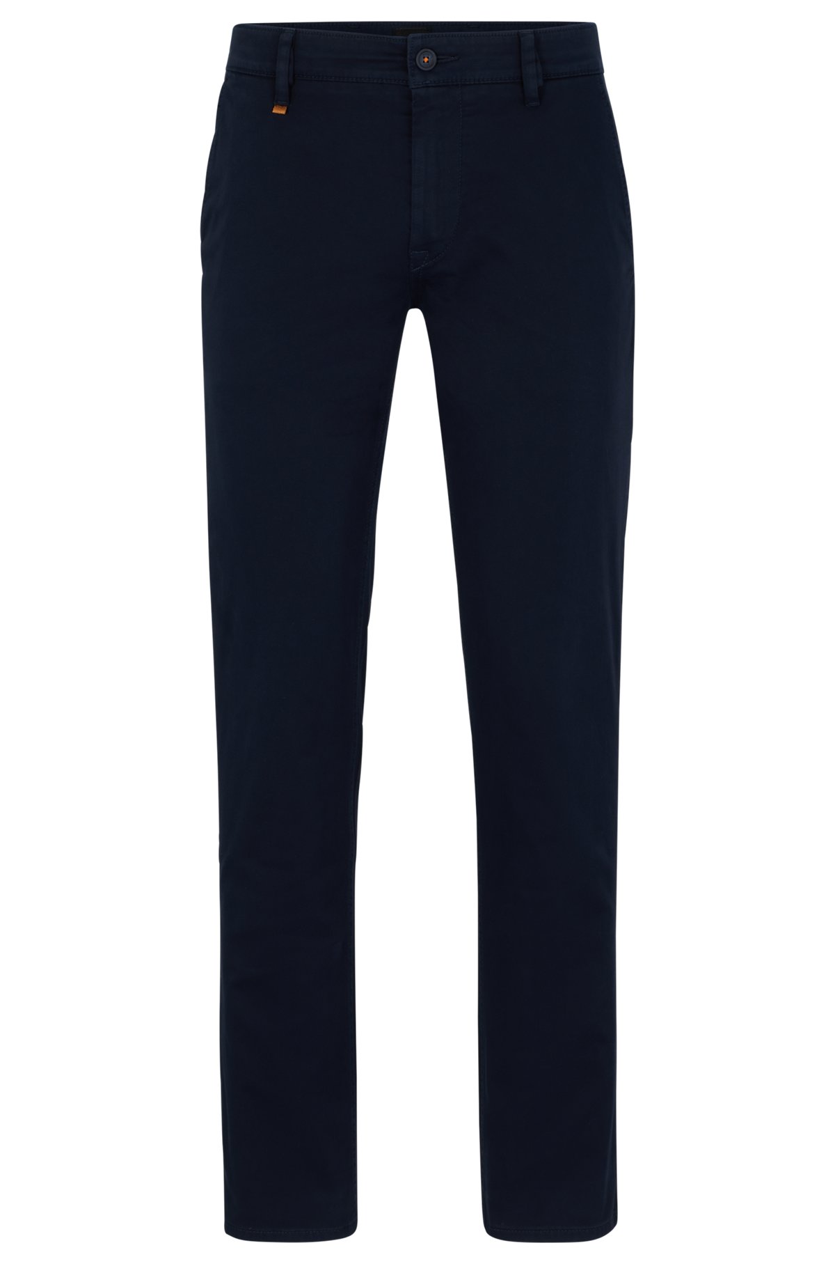 Pantaloni slim fit in satin di cotone elasticizzato, Blu scuro